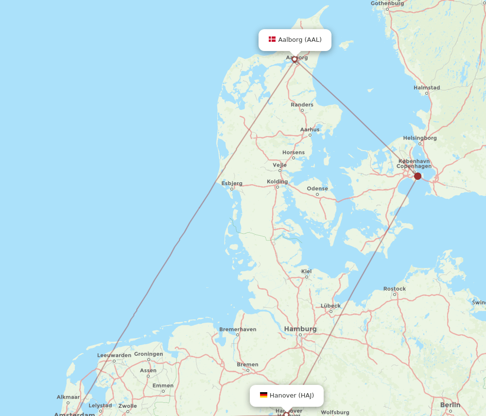 HAJ to AAL flights and routes map