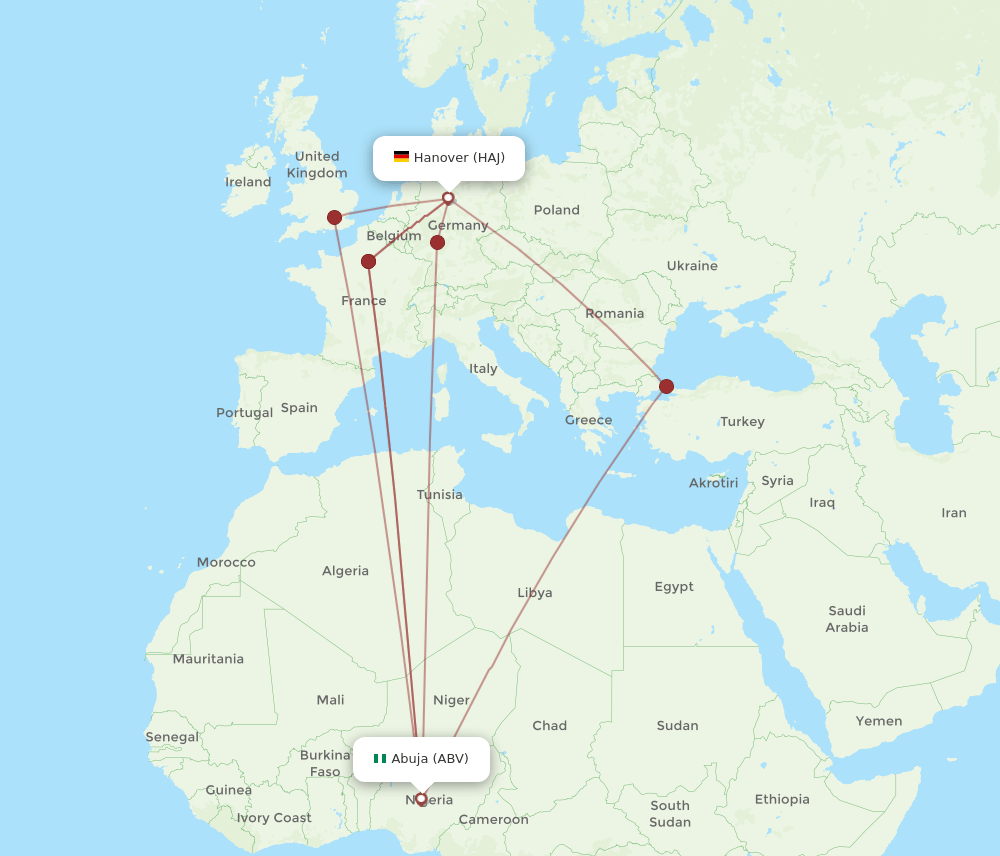 HAJ-ABV flight routes