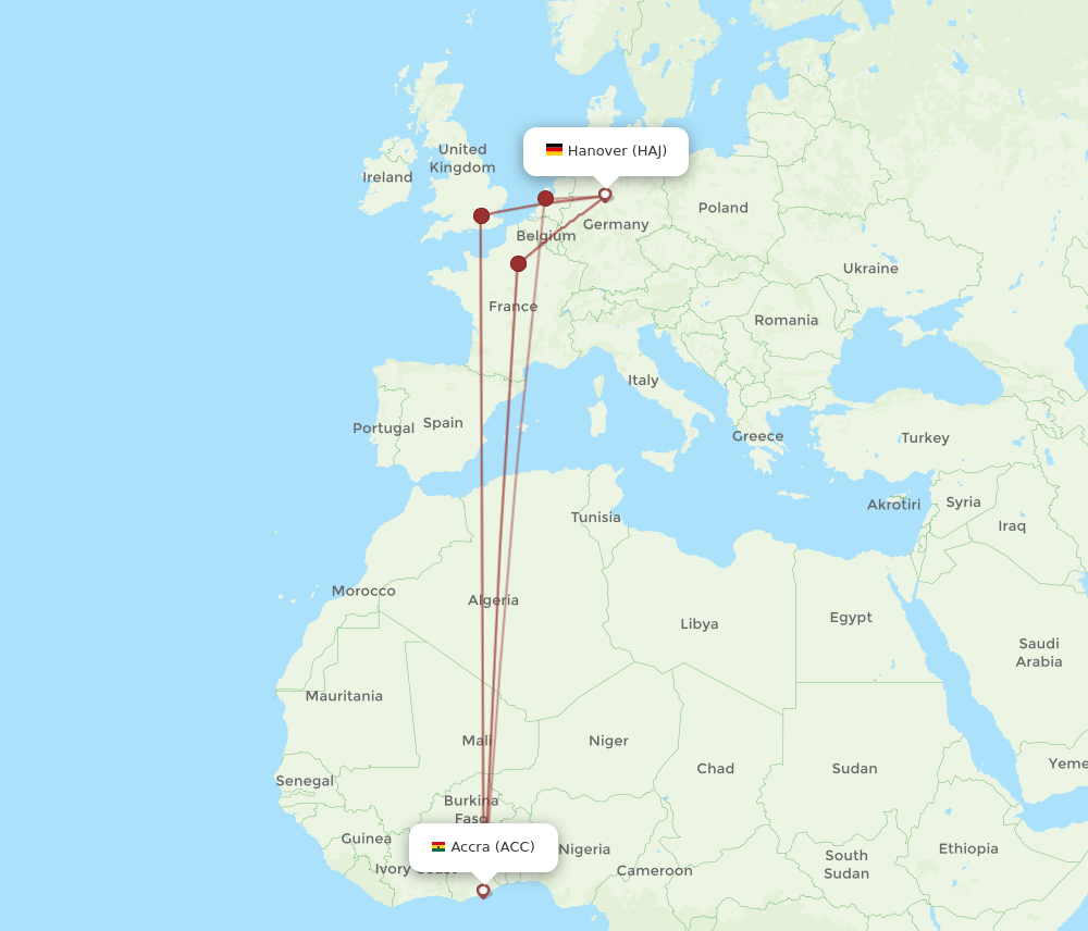 HAJ-ACC flight routes