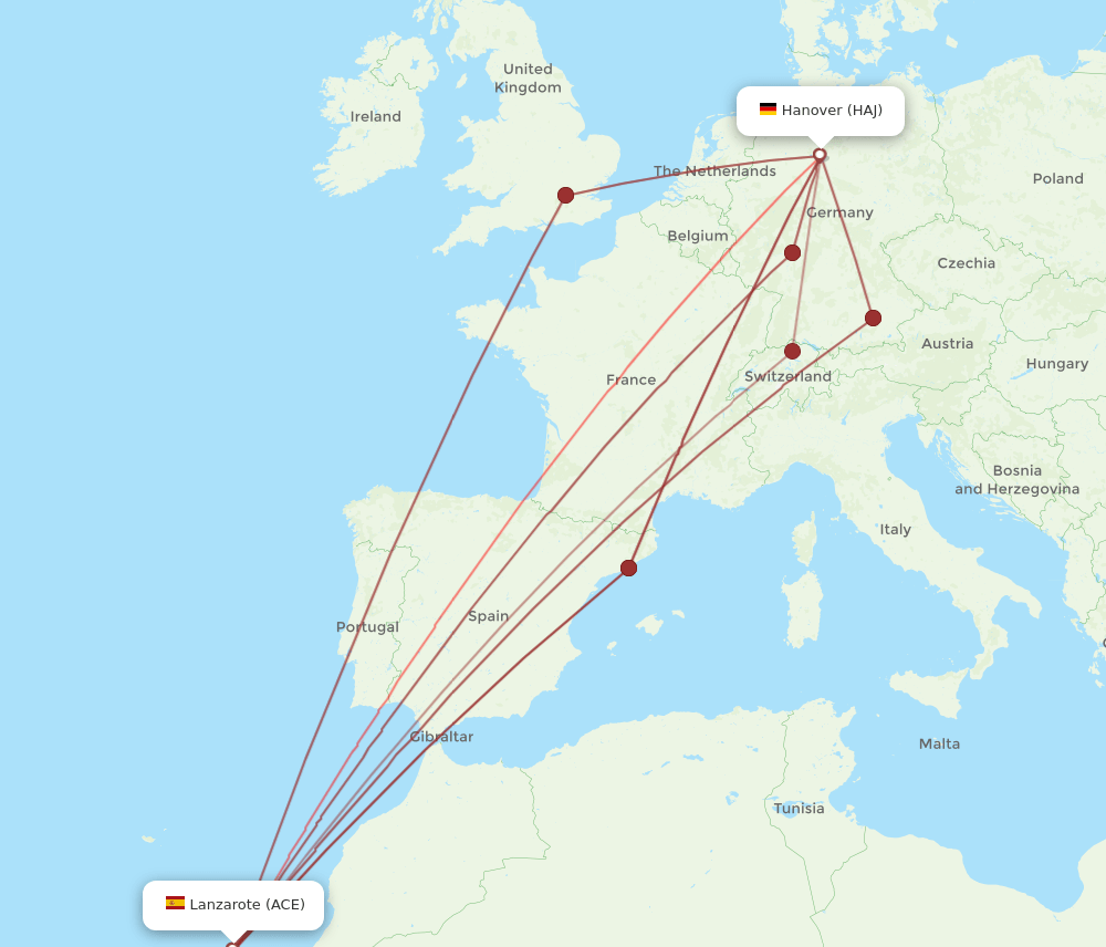 HAJ to ACE flights and routes map