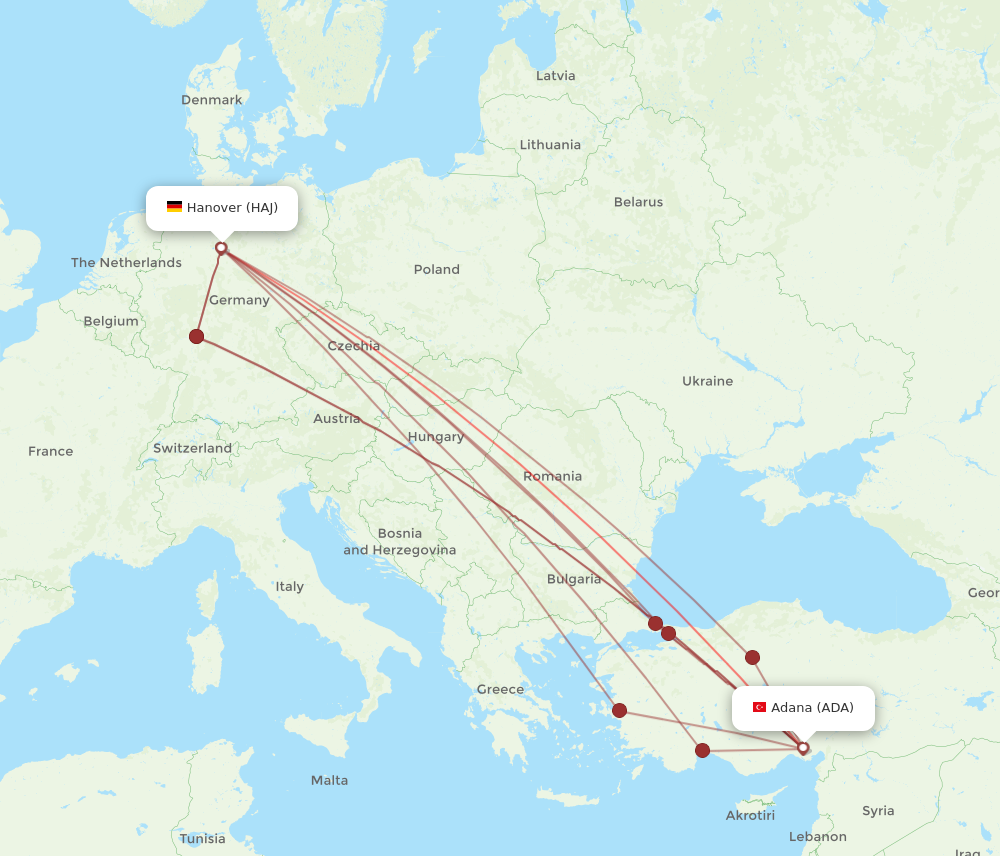 HAJ to ADA flights and routes map
