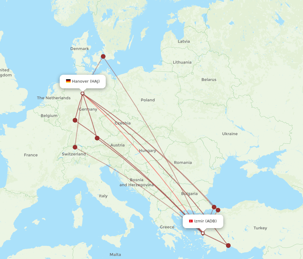 HAJ to ADB flights and routes map