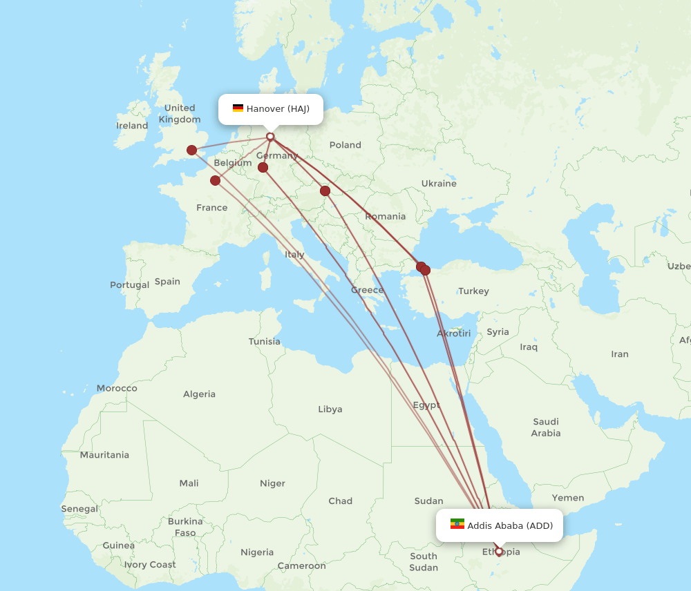 HAJ-ADD flight routes