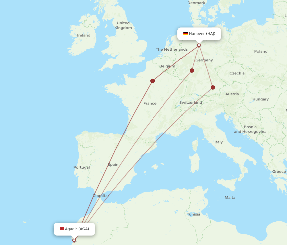 HAJ-AGA flight routes