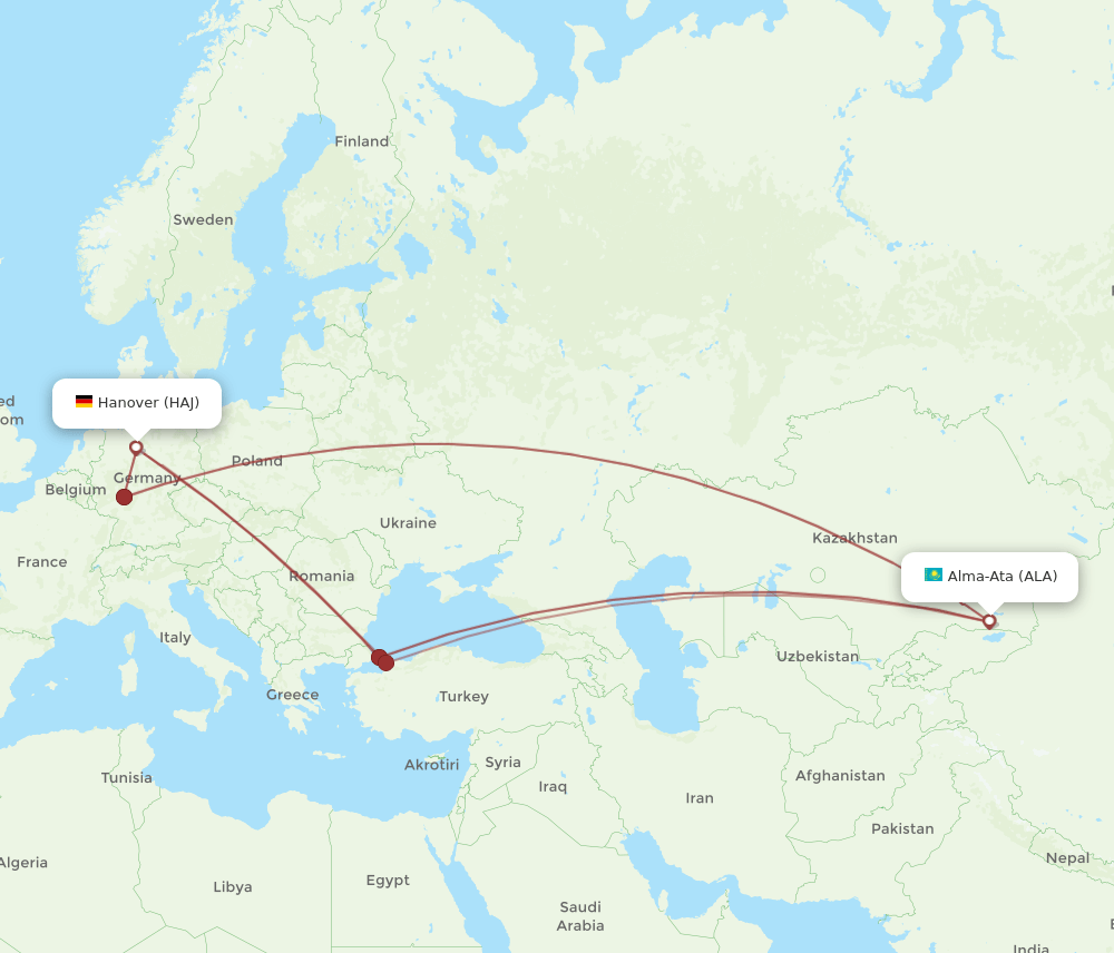 HAJ-ALA flight routes