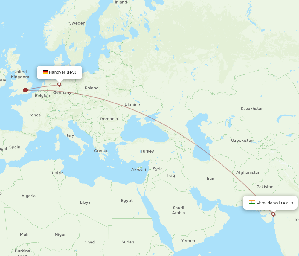 HAJ to AMD flights and routes map