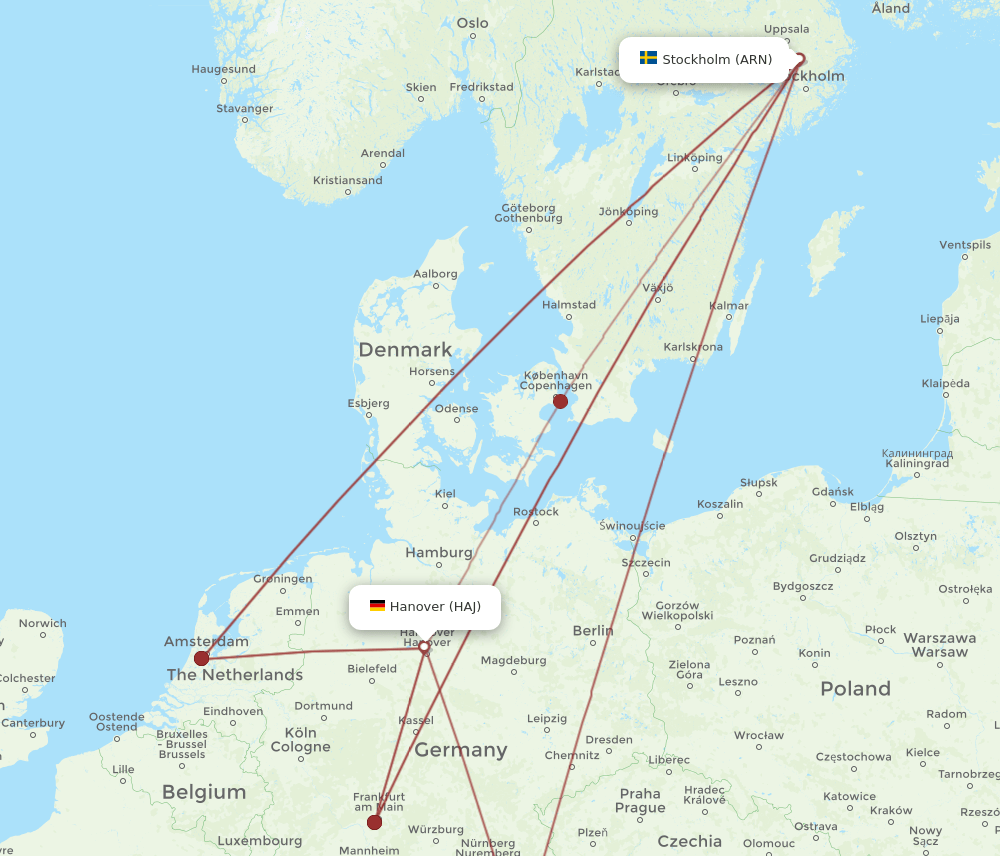 HAJ-ARN flight routes