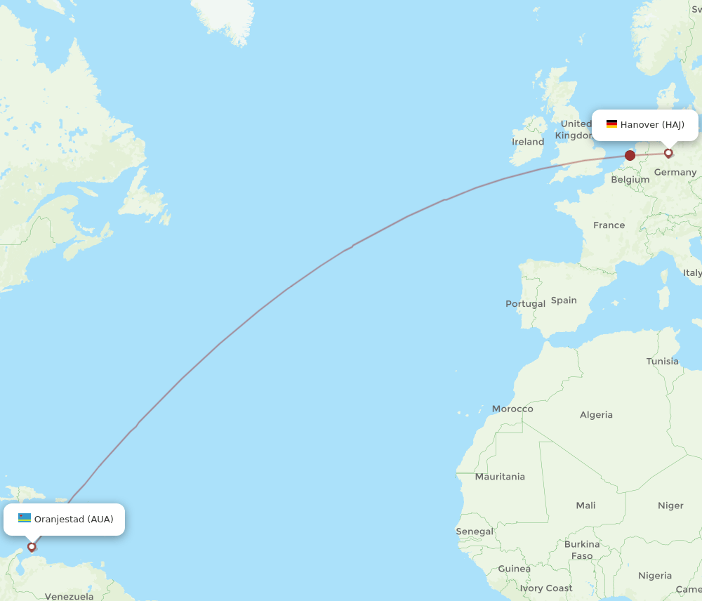HAJ-AUA flight routes