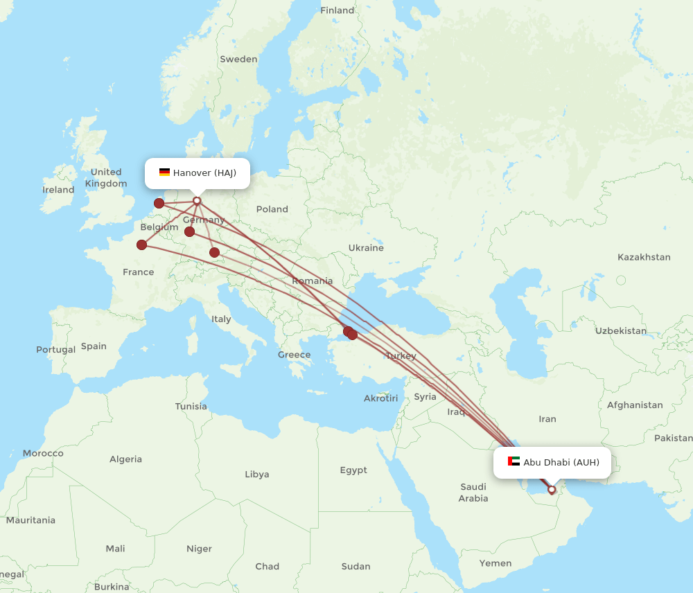 HAJ-AUH flight routes