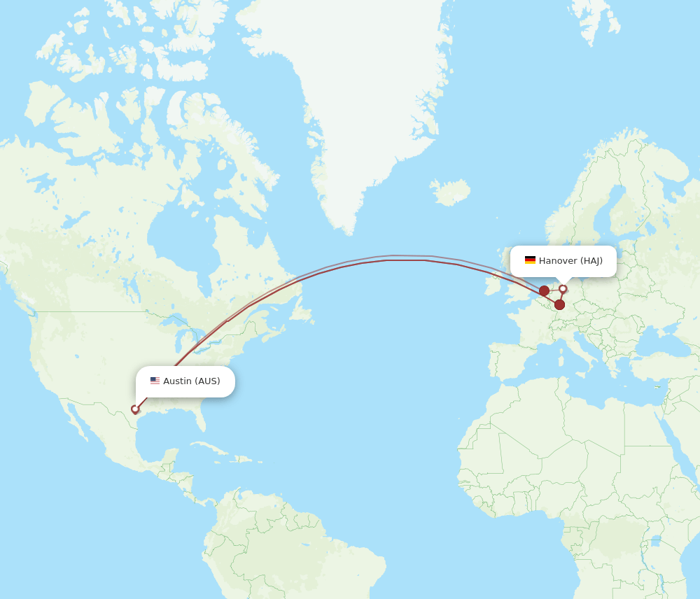 HAJ-AUS flight routes