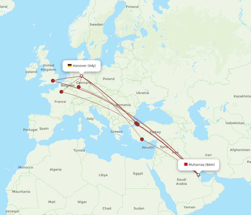 HAJ-BAH flight routes