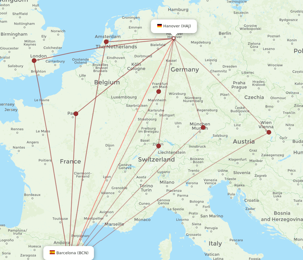 HAJ-BCN flight routes