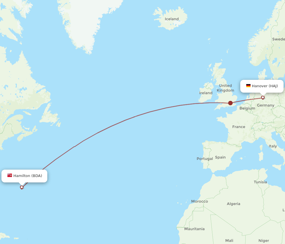 HAJ to BDA flights and routes map