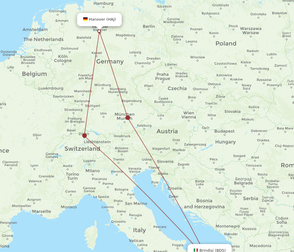 HAJ-BDS flight routes