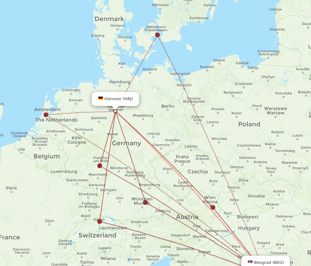 HAJ-BEG flight routes