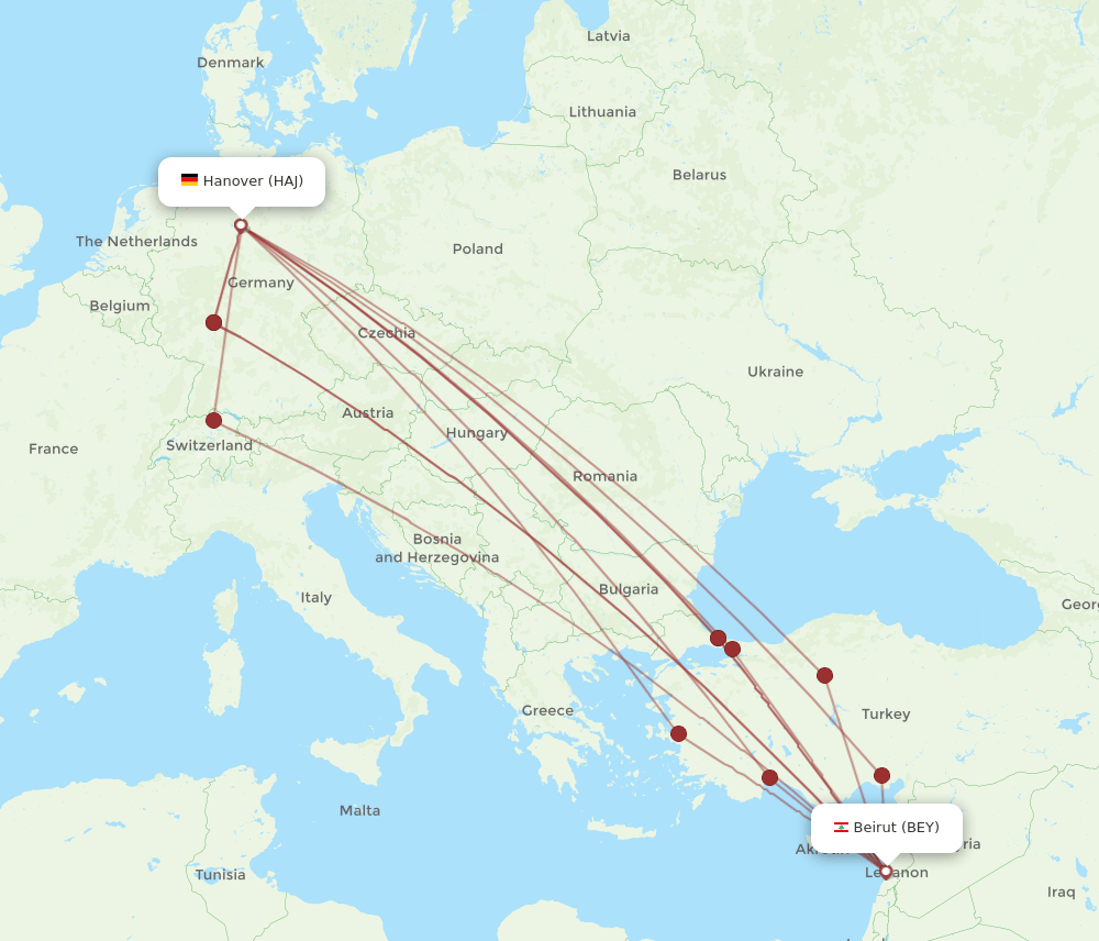 HAJ-BEY flight routes