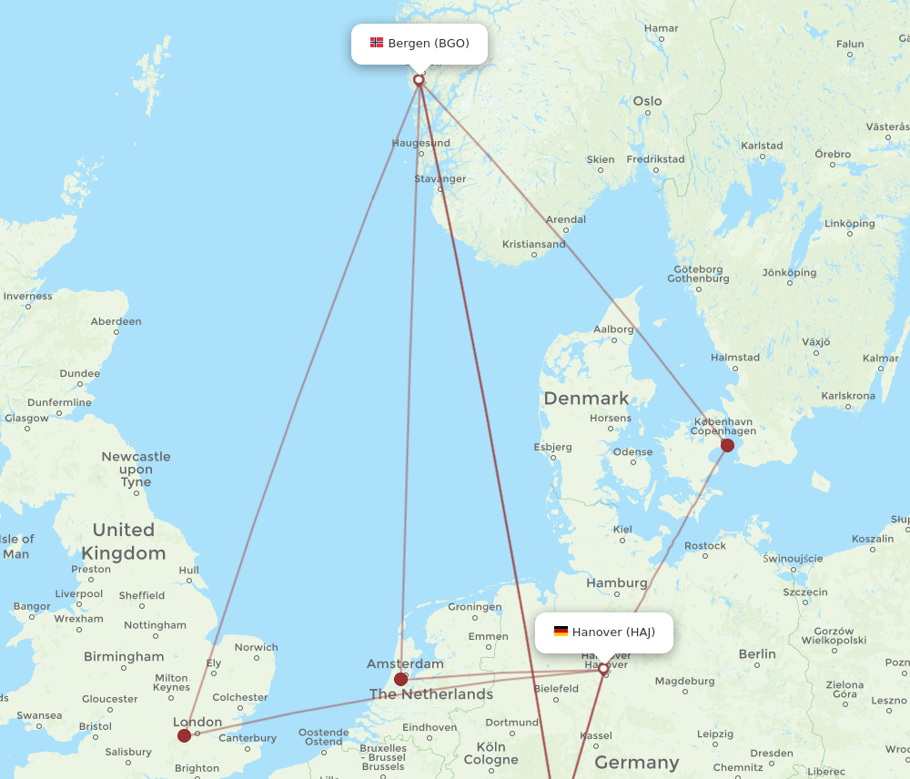 HAJ-BGO flight routes