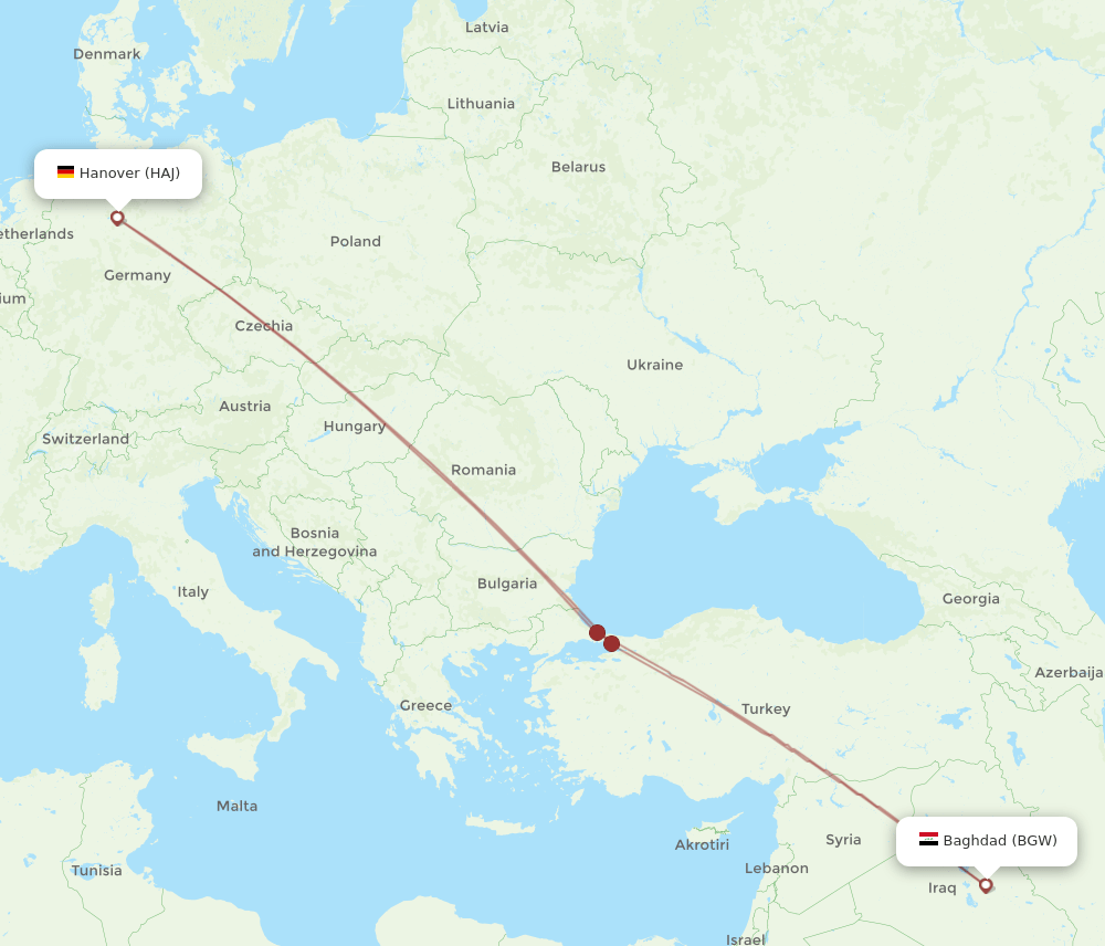 HAJ-BGW flight routes