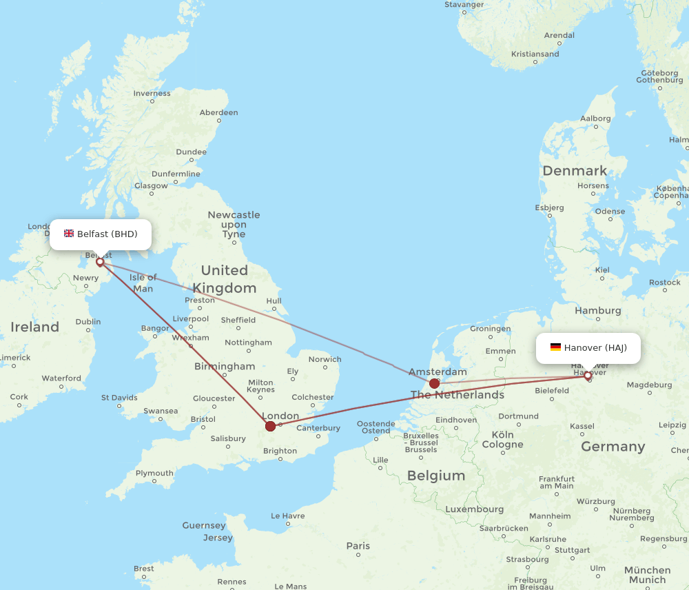 HAJ to BHD flights and routes map