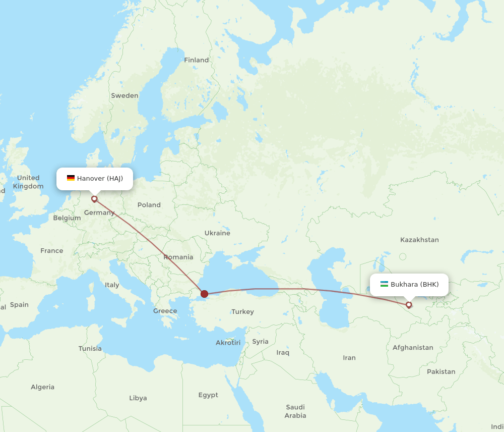 HAJ to BHK flights and routes map