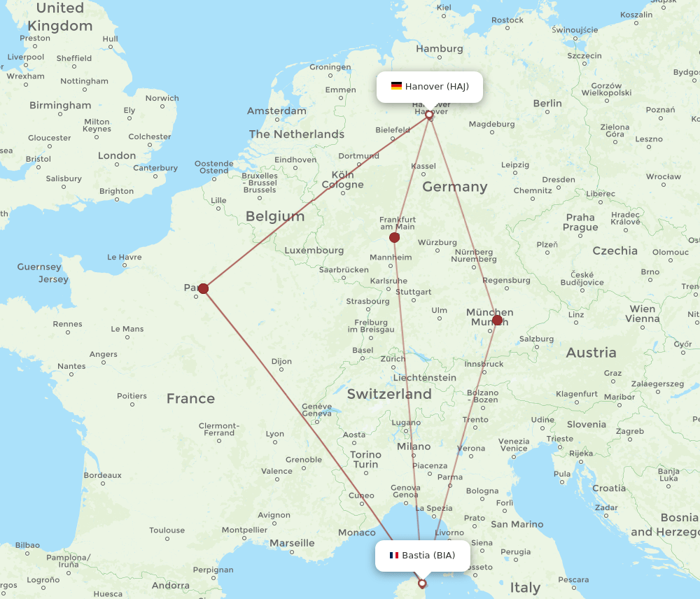 HAJ to BIA flights and routes map