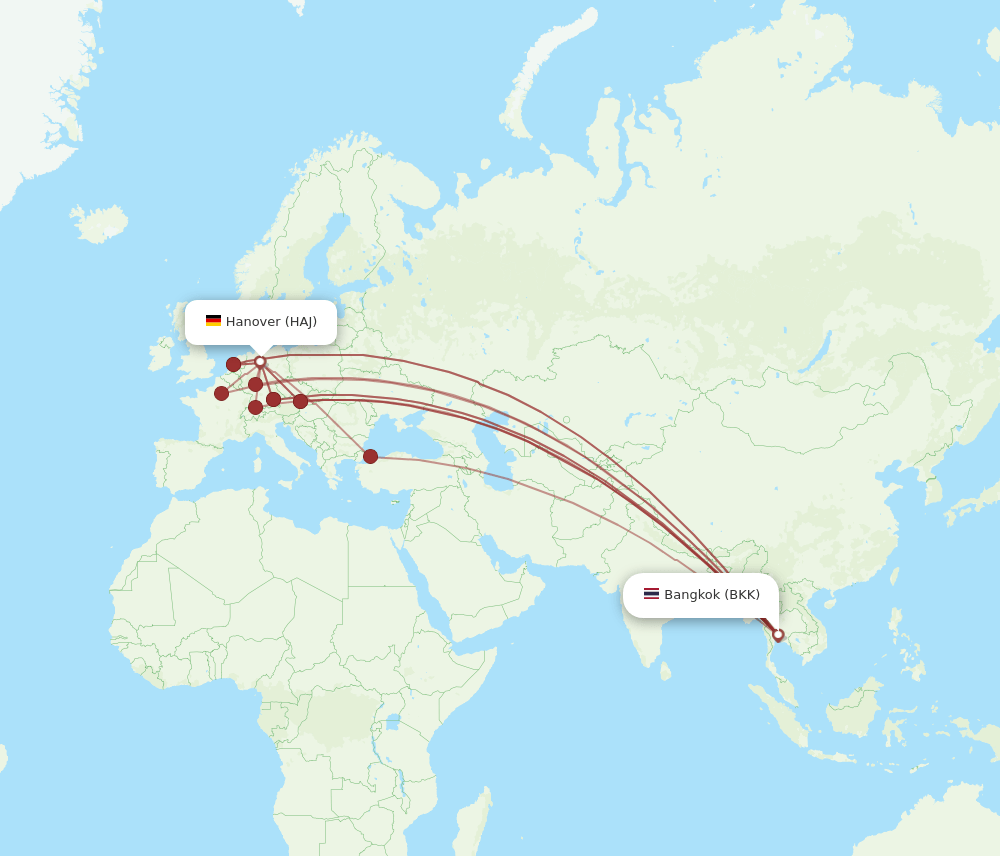 HAJ-BKK flight routes