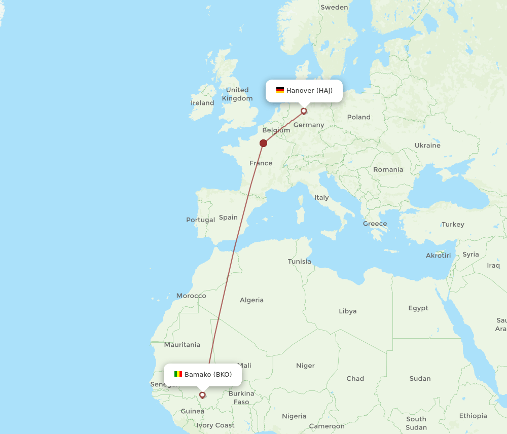 HAJ to BKO flights and routes map