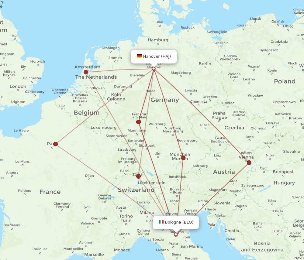 HAJ to BLQ flights and routes map