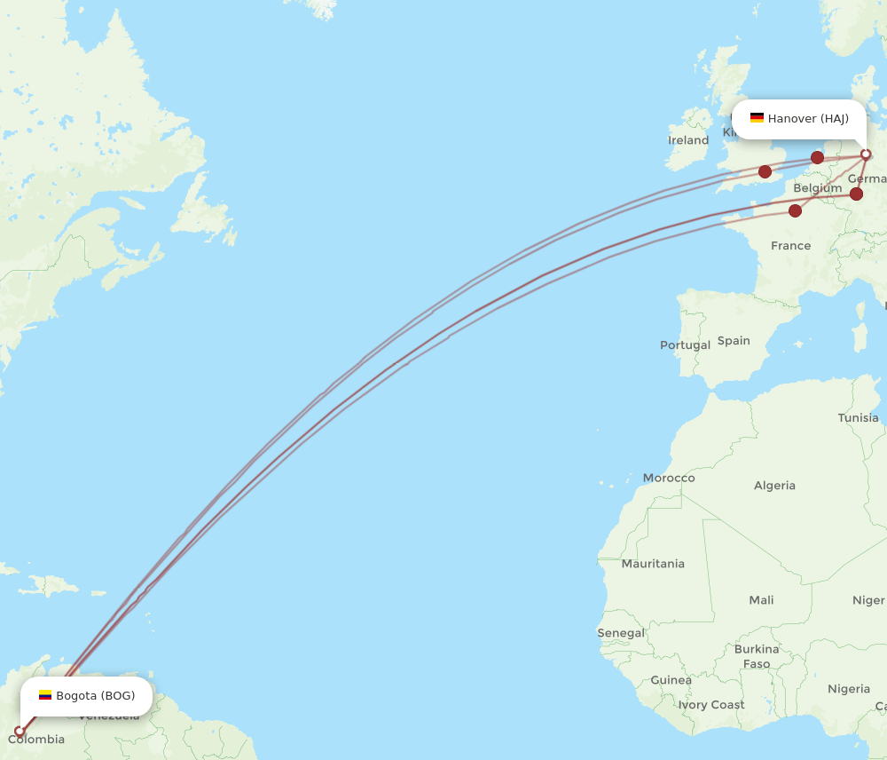 HAJ-BOG flight routes