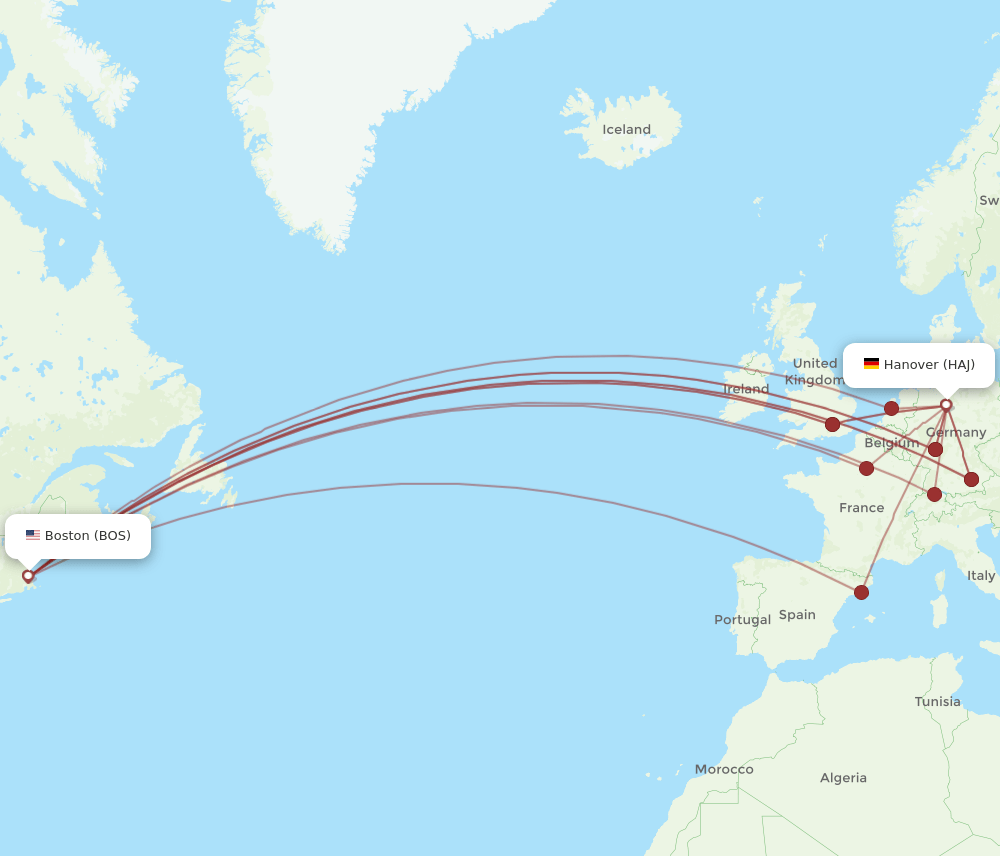 HAJ-BOS flight routes
