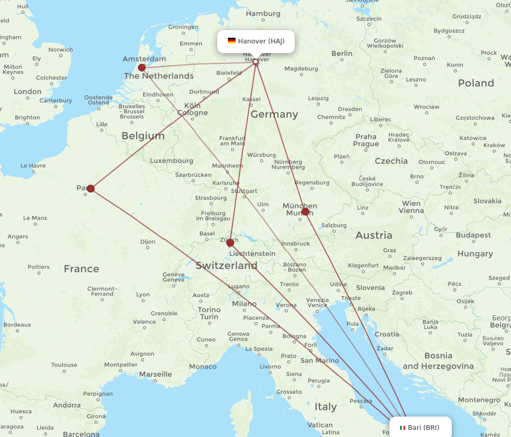 HAJ to BRI flights and routes map
