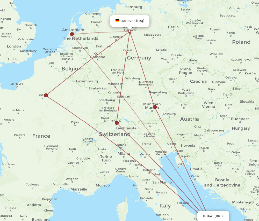 HAJ-BRI flight routes