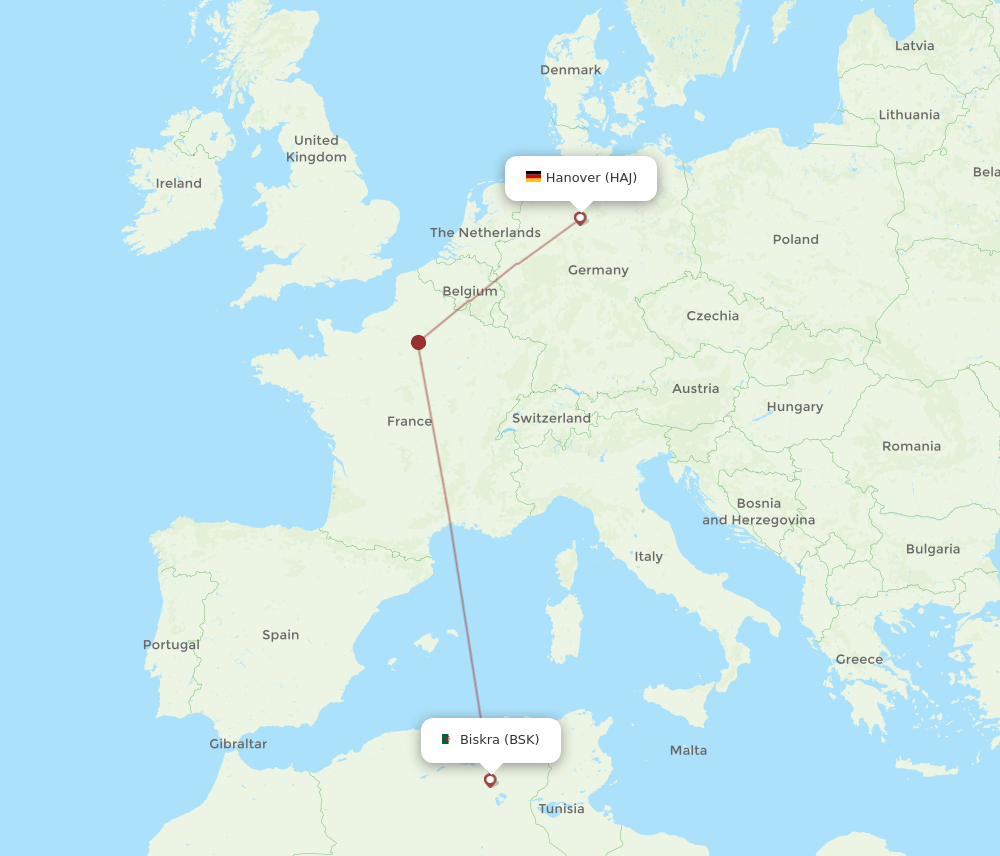 HAJ to BSK flights and routes map