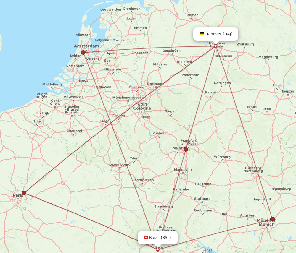 HAJ-BSL flight routes