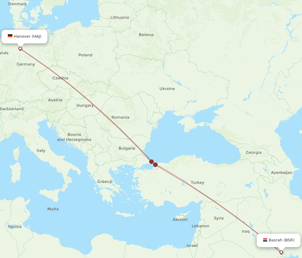 HAJ to BSR flights and routes map
