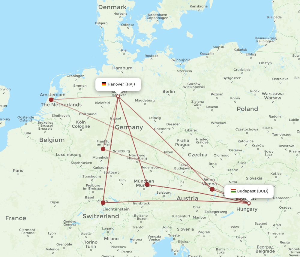 HAJ-BUD flight routes
