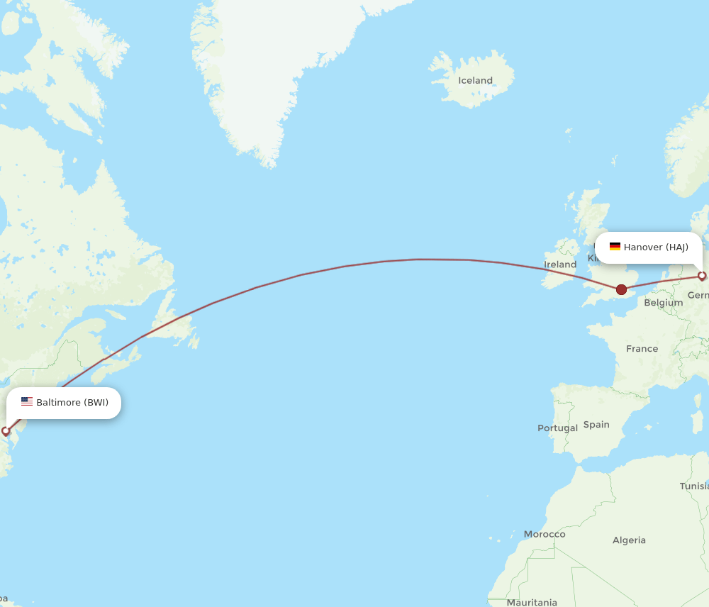 HAJ-BWI flight routes