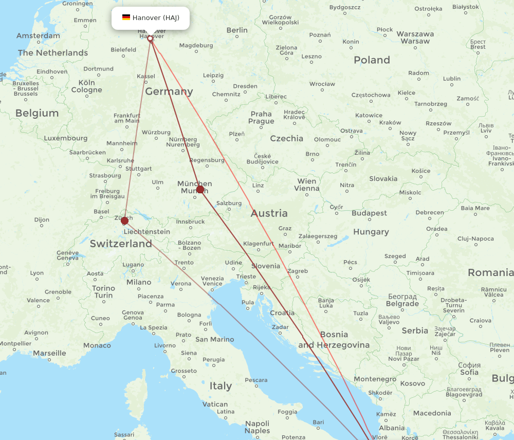 HAJ to CFU flights and routes map