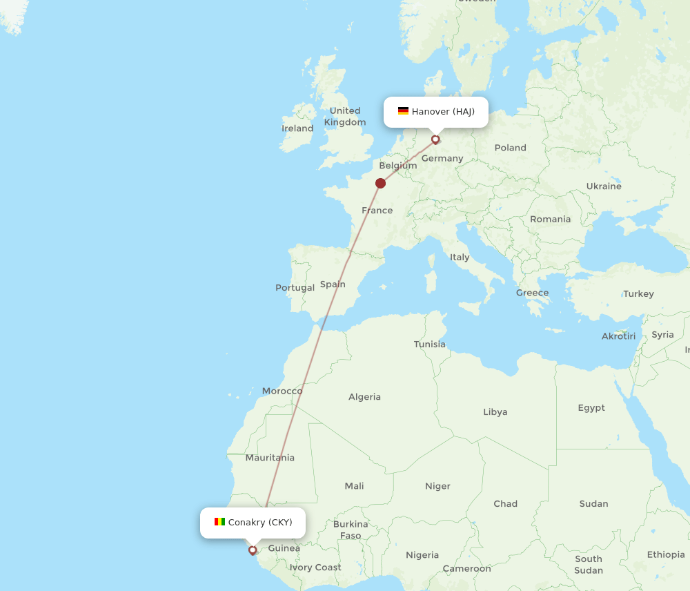 HAJ-CKY flight routes