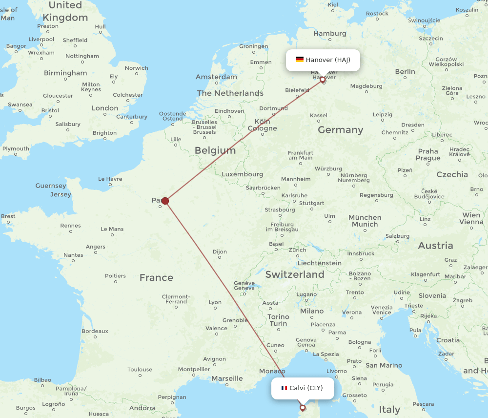 HAJ-CLY flight routes