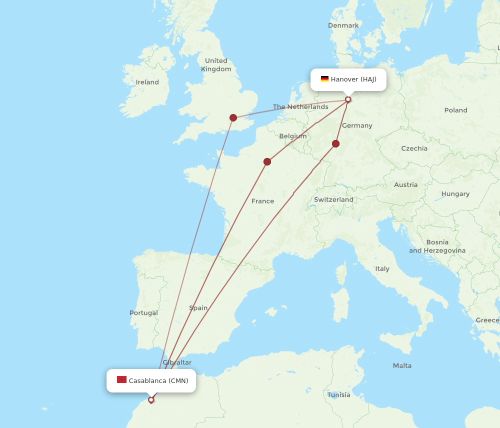 HAJ-CMN flight routes