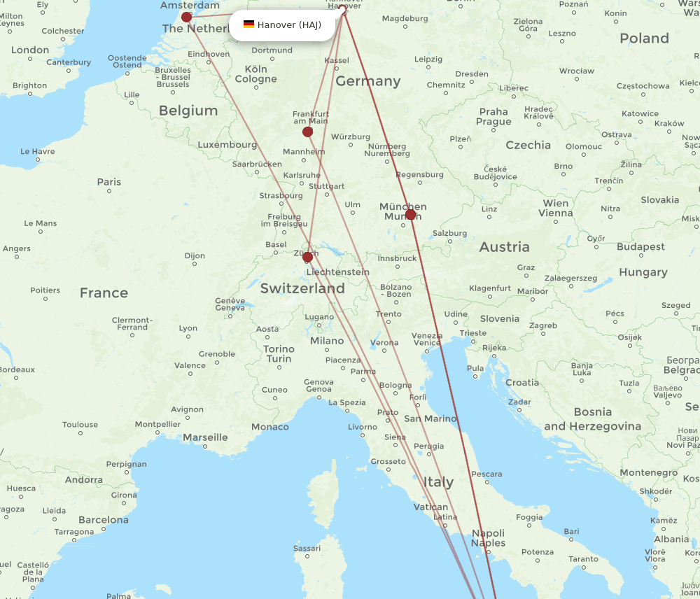 HAJ to CTA flights and routes map