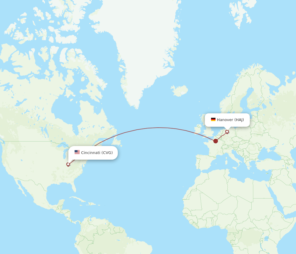 HAJ to CVG flights and routes map