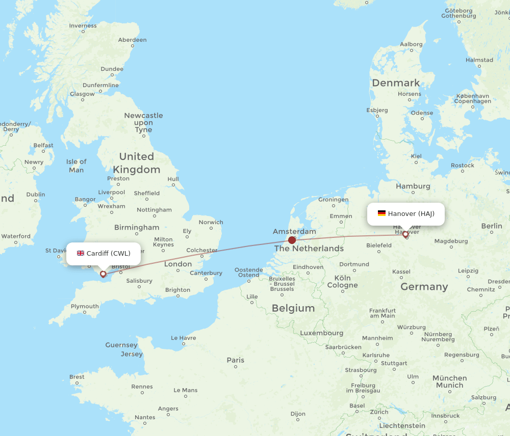 HAJ-CWL flight routes
