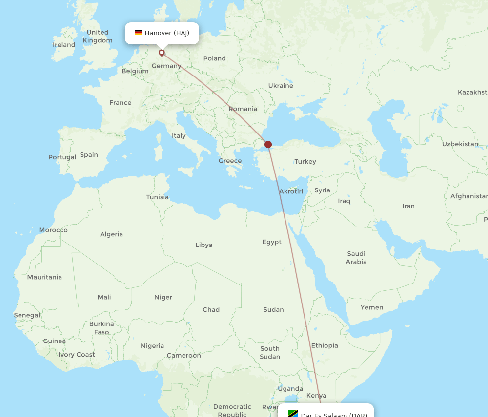 HAJ-DAR flight routes