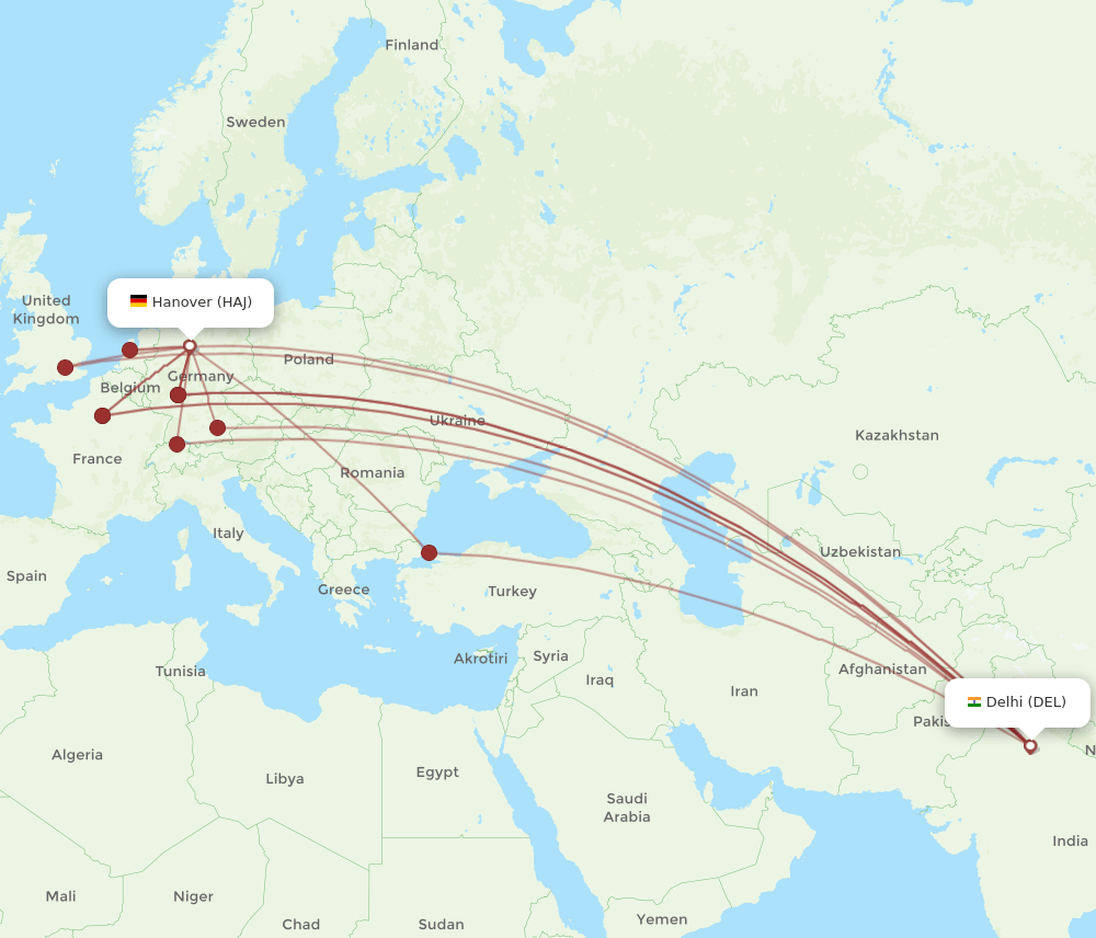 HAJ-DEL flight routes