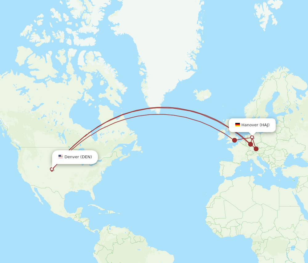 HAJ to DEN flights and routes map