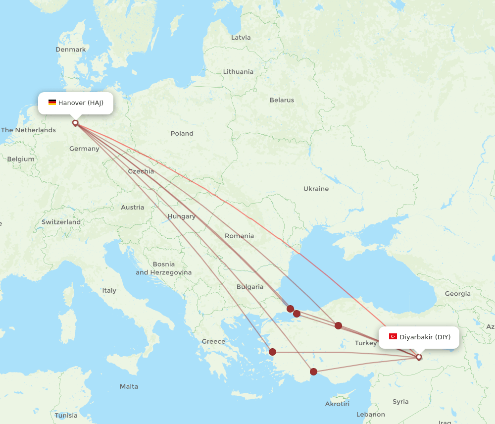 HAJ-DIY flight routes
