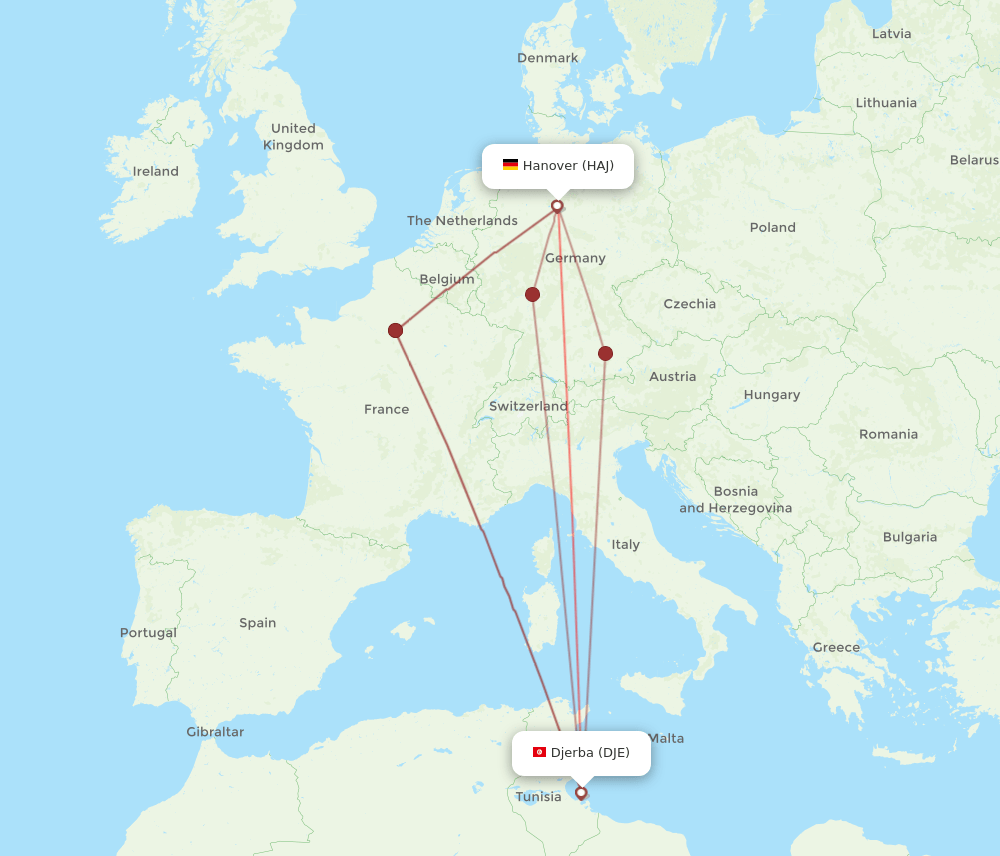 HAJ-DJE flight routes