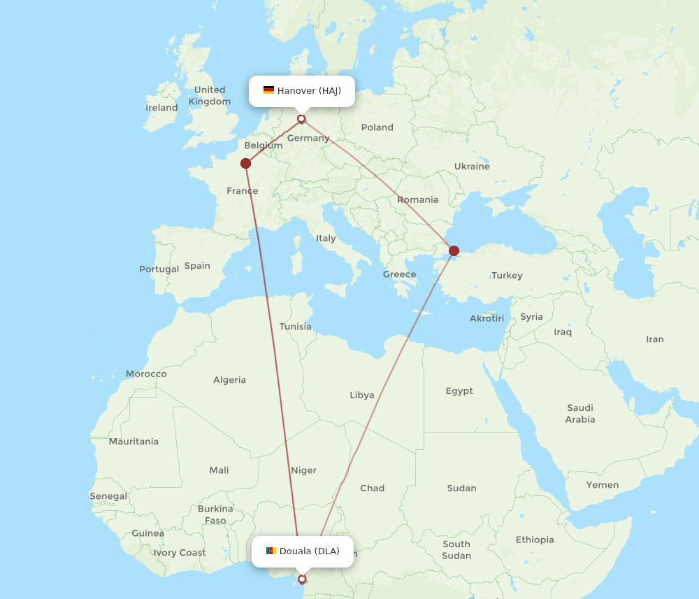 HAJ to DLA flights and routes map